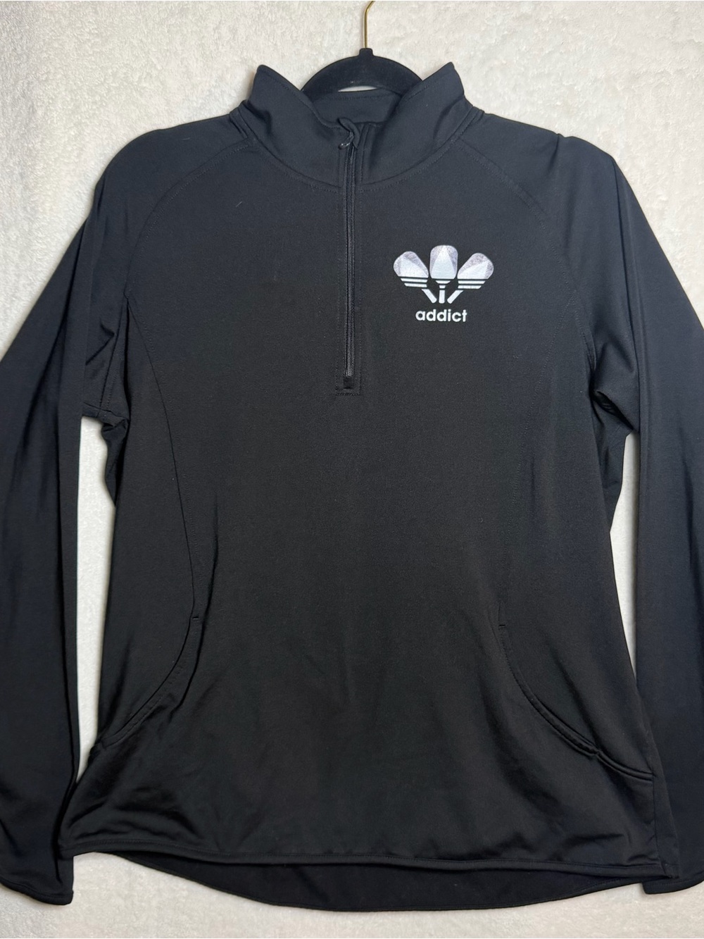 Black Women's Long-Sleeve Pickleball Top with Quarter-Zip Pullover